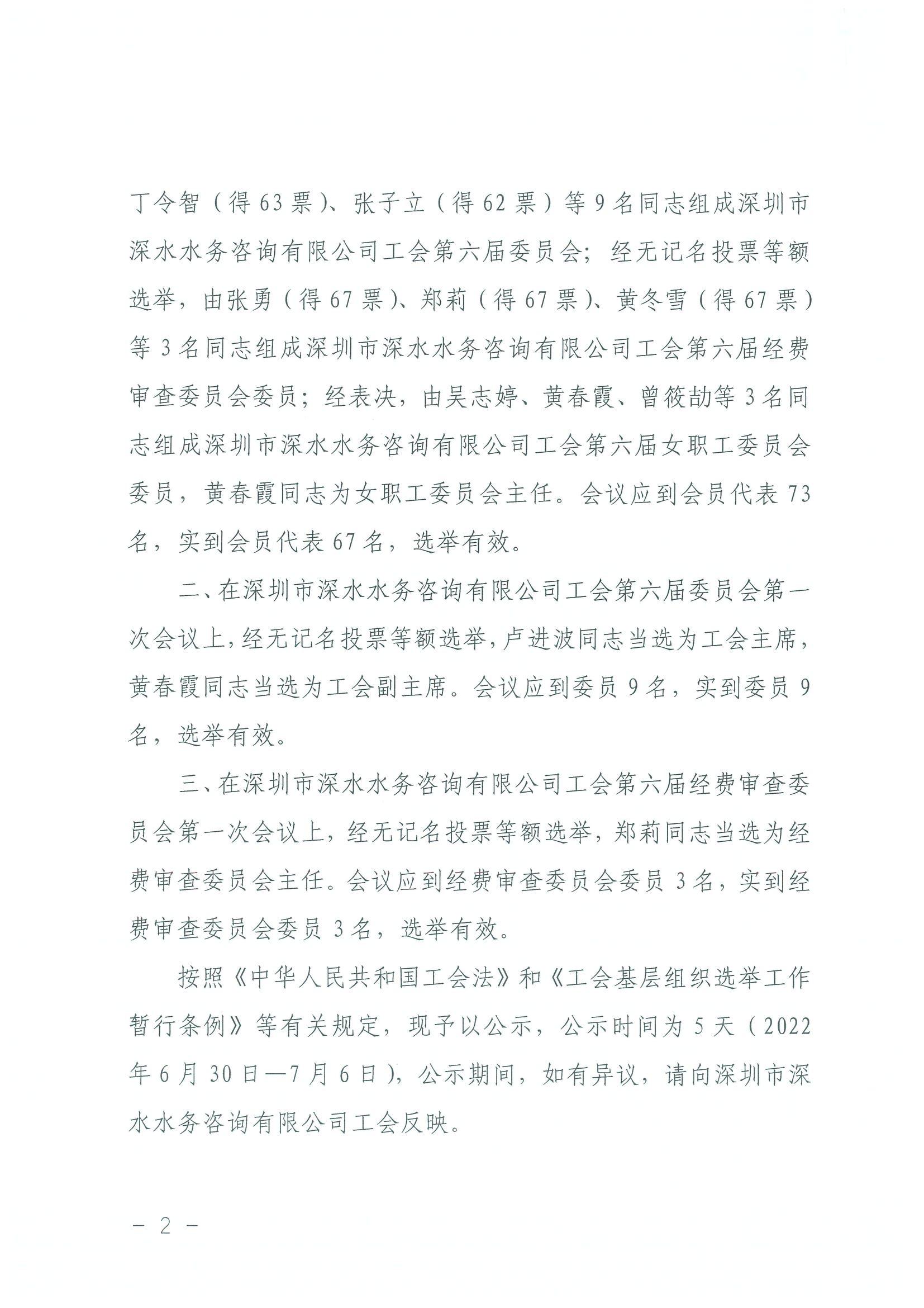深水咨詢工會(huì)[2022]7號(hào) 關(guān)于深圳市深水水務(wù)咨詢有限公司工會(huì)第六屆委員會(huì)、經(jīng)費(fèi)審查委員會(huì)及女職工委員會(huì)選舉結(jié)果的公示_01